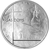 Latvia coin 1 Lats - Riga Cathedral (2011) reverse reverse of 1 Lats - Riga Cathedral (2011) coin with KM# 123 from Latvia. Inscription: RĪGAS DOMS 1211 · 2011