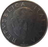 obverse of 100 Lire - 100th Anniversary to Birth of Guglielmo Marconi (1974) coin with KM# 102 from Italy. Inscription: REPVBBLICA ITALIANA