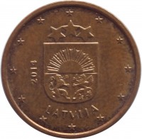 Latvia coin 1 Euro Cent (2014 - 2015) obverse obverse of 1 Euro Cent (2014 - 2015) coin with KM# 150 from Latvia. Inscription: 2014 LATVIJA