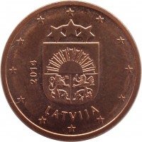 obverse of 5 Euro Cent (2014 - 2015) coin with KM# 152 from Latvia. Inscription: 2014 LATVIJA