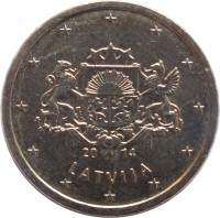 Latvia coin 10 Euro Cent (2014 - 2015) obverse obverse of 10 Euro Cent (2014 - 2015) coin with KM# 153 from Latvia. Inscription: 20 14 LATVIJA