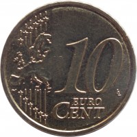 reverse of 10 Euro Cent (2014 - 2015) coin with KM# 153 from Latvia. Inscription: 10 EURO CENT LL