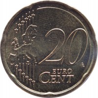 reverse of 20 Euro Cent (2014 - 2015) coin with KM# 154 from Latvia. Inscription: 20 EURO CENT LL