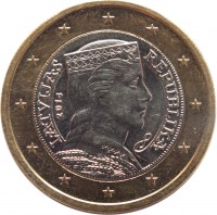 Latvia coin 1 Euro (2014 - 2016) obverse obverse of 1 Euro (2014 - 2016) coin with KM# 156 from Latvia. Inscription: LATVIJAS REPUBLIKA 2014