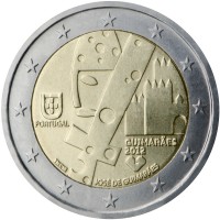 Portugal coin 2 Euro - Guimarães (2012) obverse obverse of 2 Euro - Guimarães (2012) coin with KM# 813 from Portugal. Inscription: PORTUGAL GUIMARÃES 2012 INCM JOSÉ DE GUIMARÃES