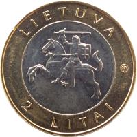 obverse of 2 Litai - Lithuanian resorts - Birštonas (2012) coin with KM# 183.1 from Lithuania. Inscription: LIETUVA 2 LITAI