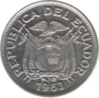 obverse of 50 Centavos (1963 - 1982) coin with KM# 81 from Ecuador. Inscription: REPUBLICA DEL ECUADOR 1982