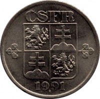 Czechoslovakia coin 50 Haléřů (1991 - 1992) obverse obverse of 50 Haléřů (1991 - 1992) coin with KM# 144 from Czechoslovakia. Inscription: ČSFR 1991