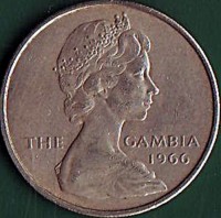 Gambia coin 1 Shilling - Elizabeth II - 2'nd Portrait (1966) obverse obverse of 1 Shilling - Elizabeth II - 2'nd Portrait (1966) coin with KM# 4 from Gambia. Inscription: THE GAMBIA 1966