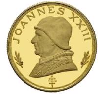 reverse of 500 Pesetas Guineanas - Pope John XXIII (1970) coin with KM# 22 from Equatorial Guinea. Inscription: JOHANNES XXIII