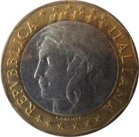 Italy coin 1000 Lire - European Union - Old West Germany Map (1997) obverse obverse of 1000 Lire - European Union - Old West Germany Map (1997) coin with KM# 190 from Italy. Inscription: REPUBBLICA ITALIANA