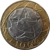 Italy coin 1000 Lire - European Union - Old West Germany Map (1997) reverse reverse of 1000 Lire - European Union - Old West Germany Map (1997) coin with KM# 190 from Italy. Inscription: L. 1000