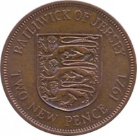 Jersey coin 2 New Pence - Elizabeth II - 2'nd Portrait (1971 - 1980) reverse reverse of 2 New Pence - Elizabeth II - 2'nd Portrait (1971 - 1980) coin with KM# 31 from Jersey. Inscription: BAILIWICK OF JERSEY TWO NEW PENCE 1971