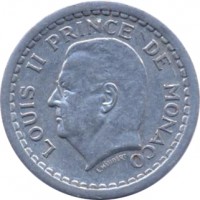 obverse of 2 Francs - Louis II (1943) coin with KM# 121 from Monaco. Inscription: LOUIS II PRINCE DE MONACO L. MAUBERT