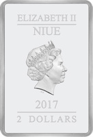 obverse of 2 Dollars - Elizabeth II - 40th Anniversary of Star Wars (2017) coin from Niue. Inscription: ELIZABETH II NIUE IRB 2017 2 DOLLARS