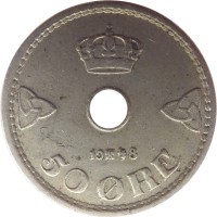 reverse of 50 Øre - Haakon VII (1926 - 1949) coin with KM# 386 from Norway. Inscription: 1940 50 ØRE