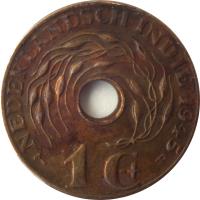 Netherlands East Indies coin 1 Cent - Wilhelmina (1936 - 1945) reverse reverse of 1 Cent - Wilhelmina (1936 - 1945) coin with KM# 317 from Netherlands East Indies. Inscription: NEDERLANDSCH INDIE 1936 1 Ct