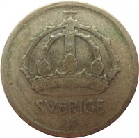 Sweden coin 25 Öre - Gustaf V (1943 - 1950) obverse obverse of 25 Öre - Gustaf V (1943 - 1950) coin with KM# 816 from Sweden. Inscription: SVERIGE