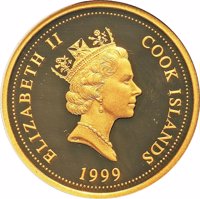 Cook Islands coin 60 Dollars - Elizabeth II - Year of The Rabbit (1999) obverse obverse of 60 Dollars - Elizabeth II - Year of The Rabbit (1999) coin from Cook Islands. Inscription: ELIZABETH II COOK ISLANDS RDM 1999