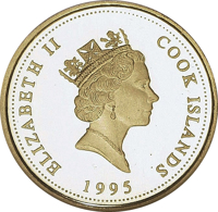 obverse of 125 Dollars - Elizabeth II - Lunar Year of The Pig (1995) coin from Cook Islands. Inscription: ELIZABETH II COOK ISLANdS 1995