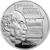 Poland coin 10 Złotych - 70th Anniversary of ”Kultura Paryska” Magazine (2017) reverse reverse of 10 Złotych - 70th Anniversary of ”Kultura Paryska” Magazine (2017) coin with Y# 984 from Poland. Inscription: 70-LIECE KULTURY PARYSKIEJ Jerzy Giedroyc