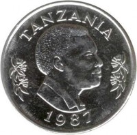 Tanzania coin 1 Shilingi (1987 - 1992) obverse obverse of 1 Shilingi (1987 - 1992) coin with KM# 22 from Tanzania. Inscription: TANZANIA 1992