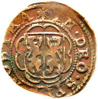 Dutch Republic coin 1 Duit (1626 - 1636) obverse obverse of 1 Duit (1626 - 1636) coin from Dutch Republic. Inscription: f IN. DEO. SPES. NOSTRA.