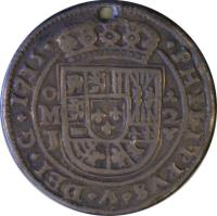 Mexico coin 2 Reales - Felipe V (1715) obverse obverse of 2 Reales - Felipe V (1715) coin with KM# R35 from Mexico. Inscription: PHILIPVS V DEI G