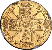 United Kingdom coin 1 Guinea - George I - 4'th Portrait (1716 - 1723) reverse reverse of 1 Guinea - George I - 4'th Portrait (1716 - 1723) coin with KM# 546 from United Kingdom. Inscription: BRVN ET·L·DVX S·R·I·A·TH ET·EL ·17 20·