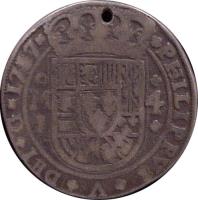 Mexico coin 4 Reales - Felipe V (1716 - 1723) obverse obverse of 4 Reales - Felipe V (1716 - 1723) coin with KM# R40 from Mexico. Inscription: PHILIPVS V DEI G