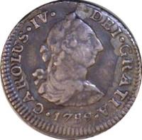 obverse of 1/2 Real - Carlos IV (1789 - 1790) coin with KM# 70 from Mexico. Inscription: CAROLUS *IV* DEI *GRATIA*