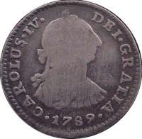 obverse of 1 Real - Carlos IV (1789 - 1790) coin with KM# 79 from Mexico. Inscription: CAROLUS * IV * DEI * GRATIA *