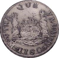 Mexico coin 2 Reales - Carlos III (1760 - 1771) reverse reverse of 2 Reales - Carlos III (1760 - 1771) coin with KM# 87 from Mexico. Inscription: VTRA QUE VNVM