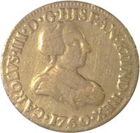 Mexico coin 1 Escudo - Carlos III (1760 - 1761) obverse obverse of 1 Escudo - Carlos III (1760 - 1761) coin with KM# 116 from Mexico. Inscription: HISPAN * ET IND * REX CAROLVS * III * D * G