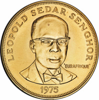 Senegal coin 1000 Francs - 25th Anniversary of Eurafrique Program (1975) reverse reverse of 1000 Francs - 25th Anniversary of Eurafrique Program (1975) coin with KM# 9 from Senegal. Inscription: LEOPOLD SEDAR SENGHOR 'EURAFRIQUE' 1975