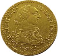 Mexico coin 1 Escudo - Carlos III (1785 - 1788) obverse obverse of 1 Escudo - Carlos III (1785 - 1788) coin with KM# 118a from Mexico. Inscription: HISPAN * ET IND * R CAROL * III * D * G