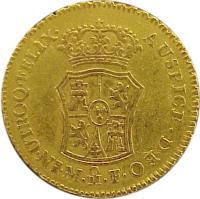 Mexico coin 2 Escudos - Carlos III (1762 - 1771) reverse reverse of 2 Escudos - Carlos III (1762 - 1771) coin with KM# 129 from Mexico. Inscription: IN UTROQ FELIX AUSPICE DEO