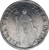 reverse of 8 Reales (1839) coin with KM# 164 from Peru.