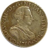 Mexico coin 4 Escudos - Carlos III (1760 - 1761) obverse obverse of 4 Escudos - Carlos III (1760 - 1761) coin with KM# 140 from Mexico. Inscription: CAROLVS III D G ...