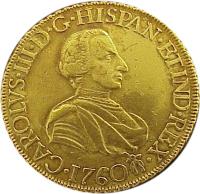 Mexico coin 8 Escudos - Carlos III (1760 - 1761) obverse obverse of 8 Escudos - Carlos III (1760 - 1761) coin with KM# 153 from Mexico. Inscription: CAROLVS III D G ...