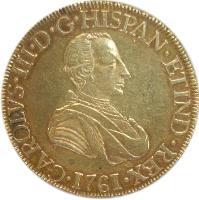 Mexico coin 8 Escudos - Carlos III (1761) obverse obverse of 8 Escudos - Carlos III (1761) coin with KM# 154 from Mexico. Inscription: CAROLVS III D G ...