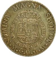 Mexico coin 8 Escudos - Carlos III (1761) reverse reverse of 8 Escudos - Carlos III (1761) coin with KM# 154 from Mexico. Inscription: NOMINA MAGNA SEQUOR