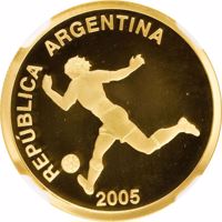 Argentina coin 10 pesos - 10 Pesos World Cup Germany 2006 (2005) obverse obverse of 10 pesos - 10 Pesos World Cup Germany 2006 (2005) coin with KM# 151 from Argentina. Inscription: REPÚBLICA ARGENTINA 2005