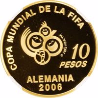 Argentina coin 10 pesos - 10 Pesos World Cup Germany 2006 (2005) reverse reverse of 10 pesos - 10 Pesos World Cup Germany 2006 (2005) coin with KM# 151 from Argentina. Inscription: COPA MUNDIAL DE LA FIFA 10 PESOS ALEMANIA 2006