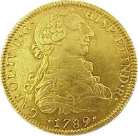 Mexico coin 8 Escudos - Carlos IV (1789 - 1790) obverse obverse of 8 Escudos - Carlos IV (1789 - 1790) coin with KM# 157 from Mexico. Inscription: CAROL IV D G ...