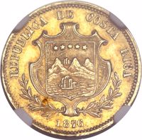 obverse of 2 Pesos (1876) coin with KM# 122 from Costa Rica. Inscription: REPUBLICA CENTRAL 1876