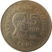 Philippines coin 5 Piso (1995 - 2014) reverse reverse of 5 Piso (1995 - 2014) coin with KM# 272 from Philippines. Inscription: REPUBLIKA NG PILIPINAS 5 PISO 1997 EMILIO AGUINALDO