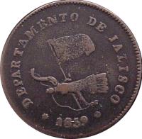 Mexico coin 1/4 Real (1858 - 1860) obverse obverse of 1/4 Real (1858 - 1860) coin with KM# 356 from Mexico. Inscription: DEPARTAMENTO DE JALISCO *1858*