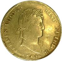 Mexico coin 4 Escudos - Fernando VII (1814 - 1820) obverse obverse of 4 Escudos - Fernando VII (1814 - 1820) coin with KM# 146 from Mexico. Inscription: FERDIN. VII D. G...