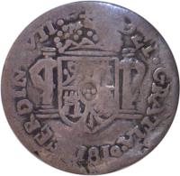 obverse of 1/2 Real - Fernando VII - Zacatecas Royalist Coinage (1810 - 1811) coin with KM# 180 from Mexico. Inscription: FERDIN VII...